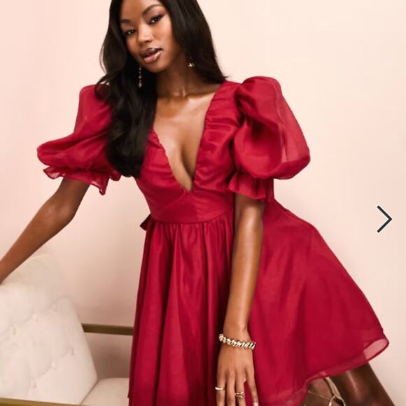 ASOS LUXE Plunge Puff Sleeve Mini Dress Sz 2 - Picture 6 of 6